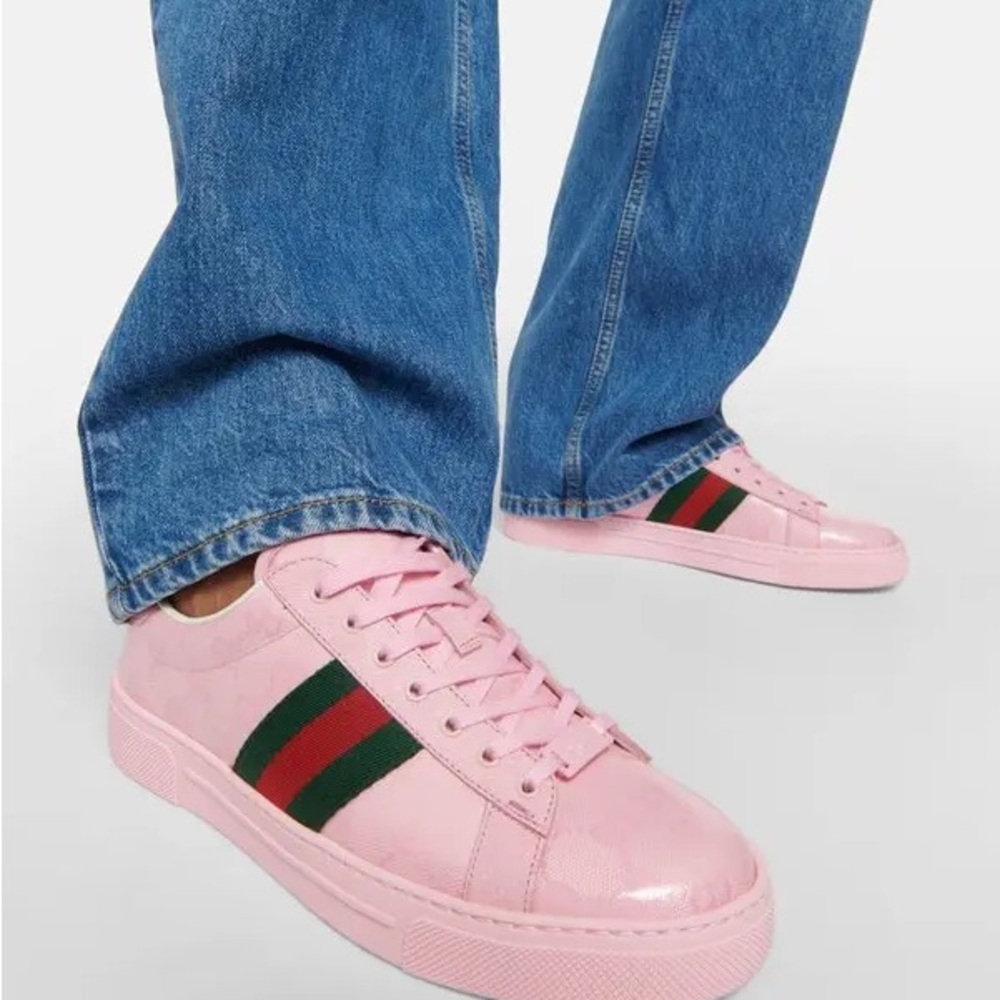 New Gucci PINK Lace-Up Sneakers Shoes - Picture 3 of 11